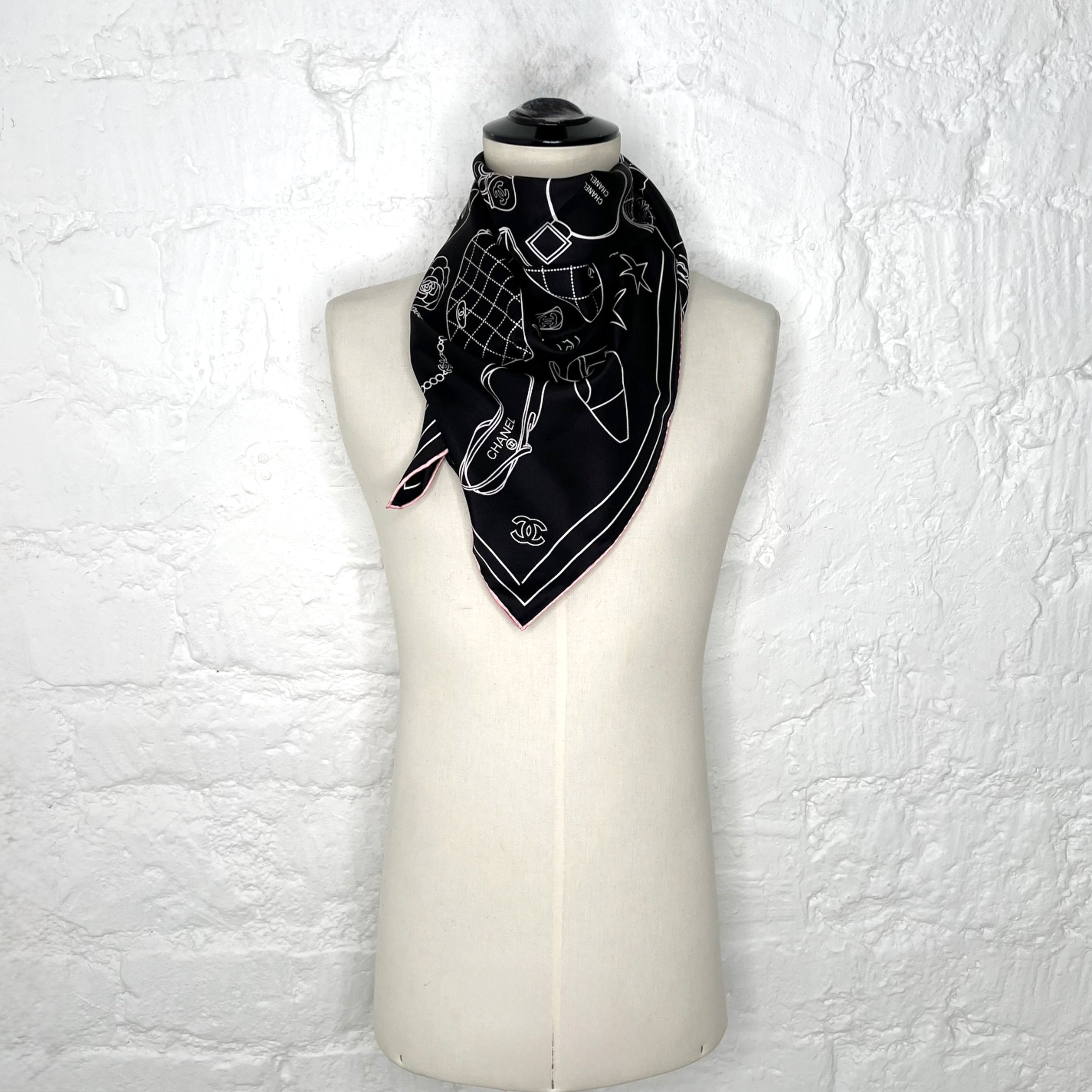 CHANEL CHANEL - Monogram Logo And Clothings / Accessories Details Square Scarf - ALE PARIS Luxury Vintage