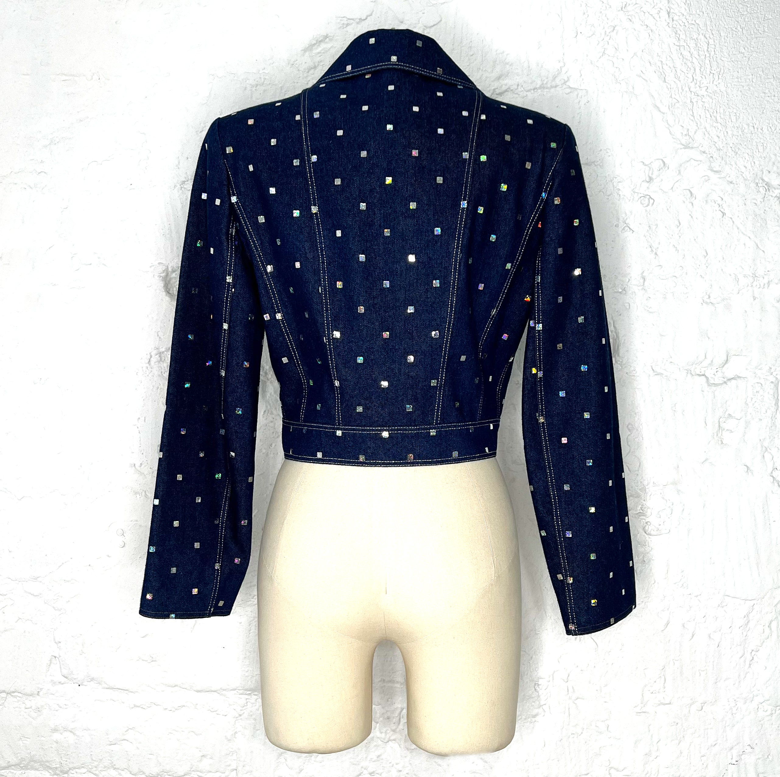 JEAN LOUIS SCHERRER JEAN LOUIS SCHERRER - Blue Cropped Glittered Jacket - ALE PARIS Luxury Vintage