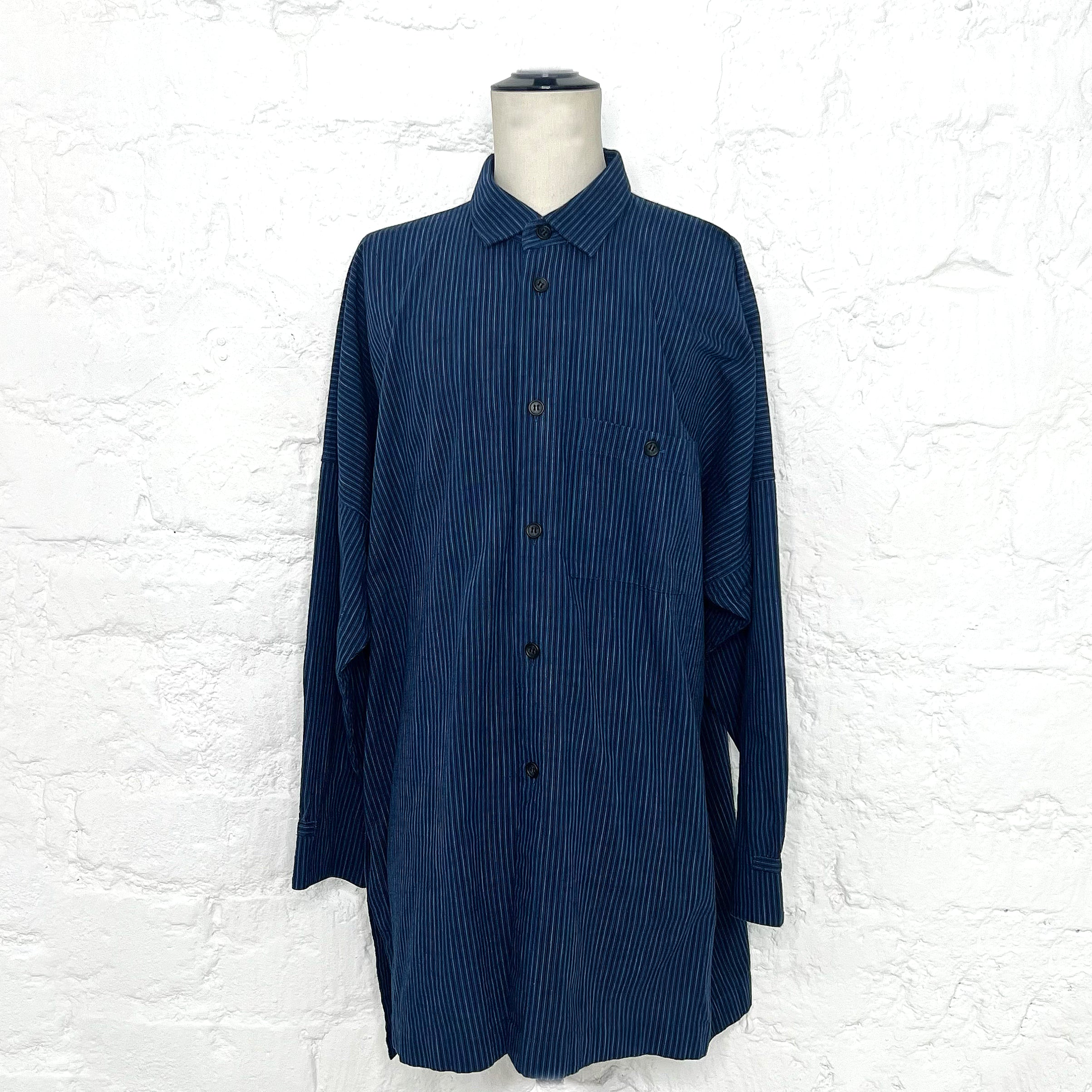 ISSEY MIYAKE ISSEY MIYAKE - Blue Oversize Striped Shirt - ALE PARIS Luxury Vintage