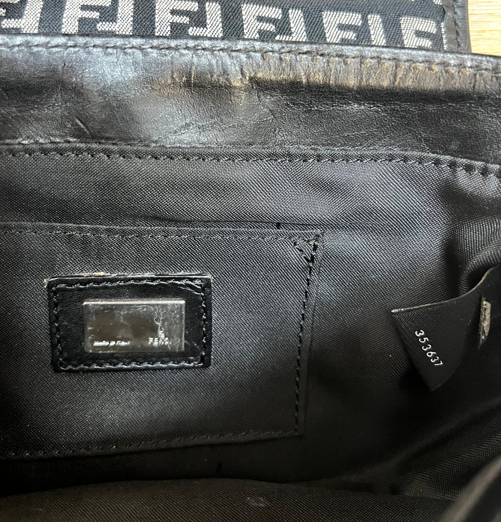 FENDI FENDI - Black Leather Zucca Tuc Bag - ALE PARIS Luxury Vintage