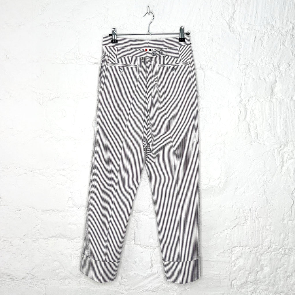 THOM BROWNE THOM BROWNE - White Seersucker Backstrap Trousers - ALE PARIS Luxury Vintage