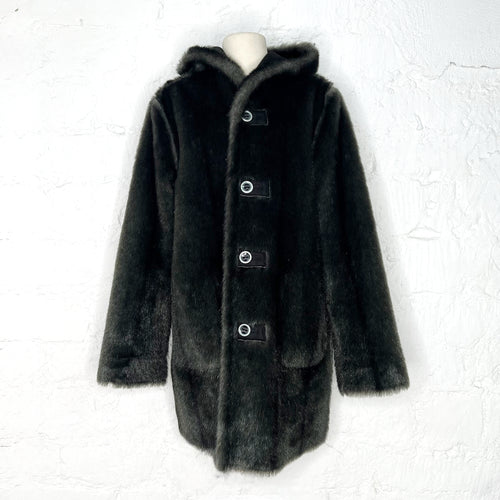 BALMAIN BALMAIN - Anthracite Faux Fur Coat - ALE PARIS Luxury Vintage