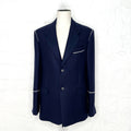 FERRAGAMMO - Navy contrast-piping wool single-breasted blazer - ALE PARIS Luxury Vintage