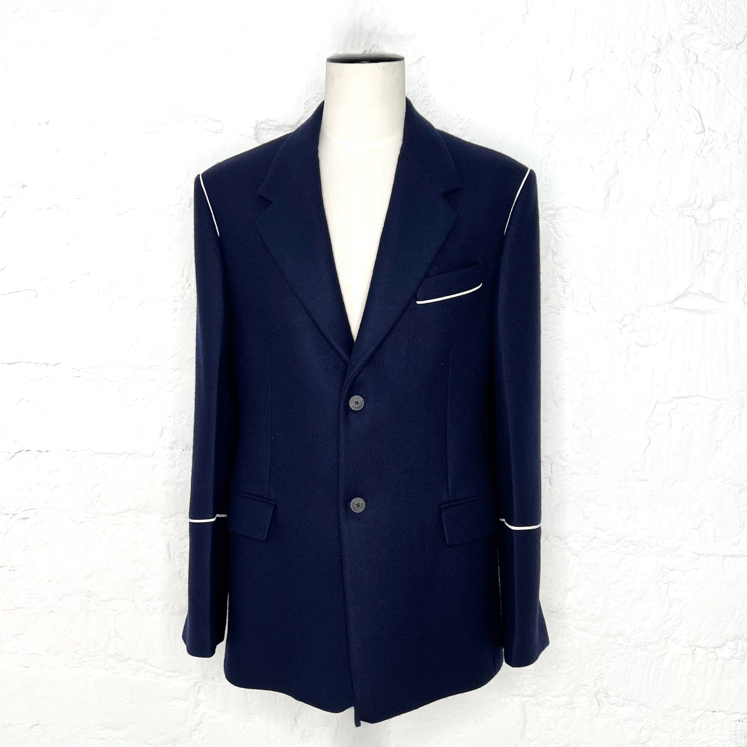 FERRAGAMMO - Navy contrast-piping wool single-breasted blazer - ALE PARIS Luxury Vintage