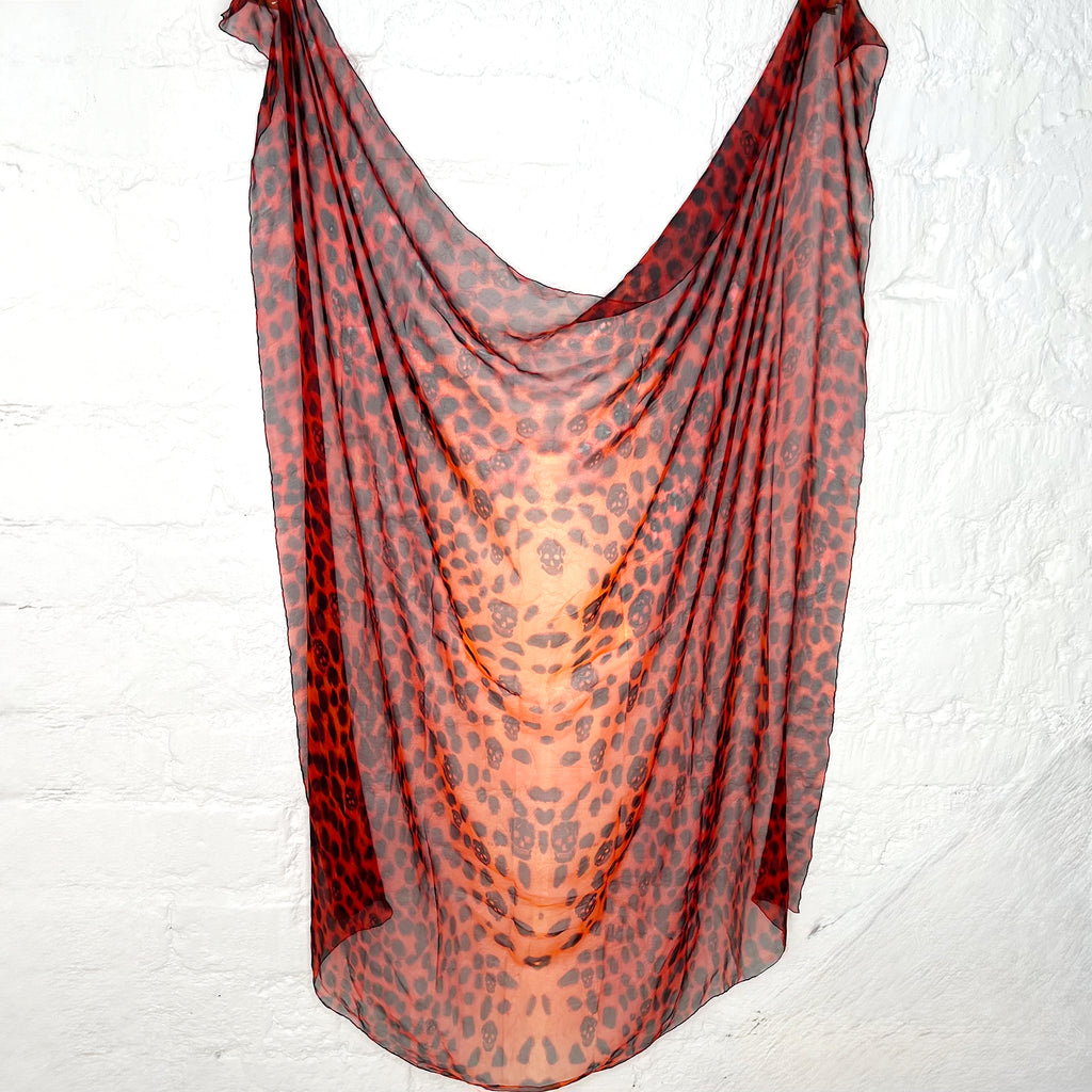 ALEXANDER MCQUEEN ALEXANDER MCQUEEN - Orange Fire Leopard Head Skull Scarf - ALE PARIS Luxury Vintage