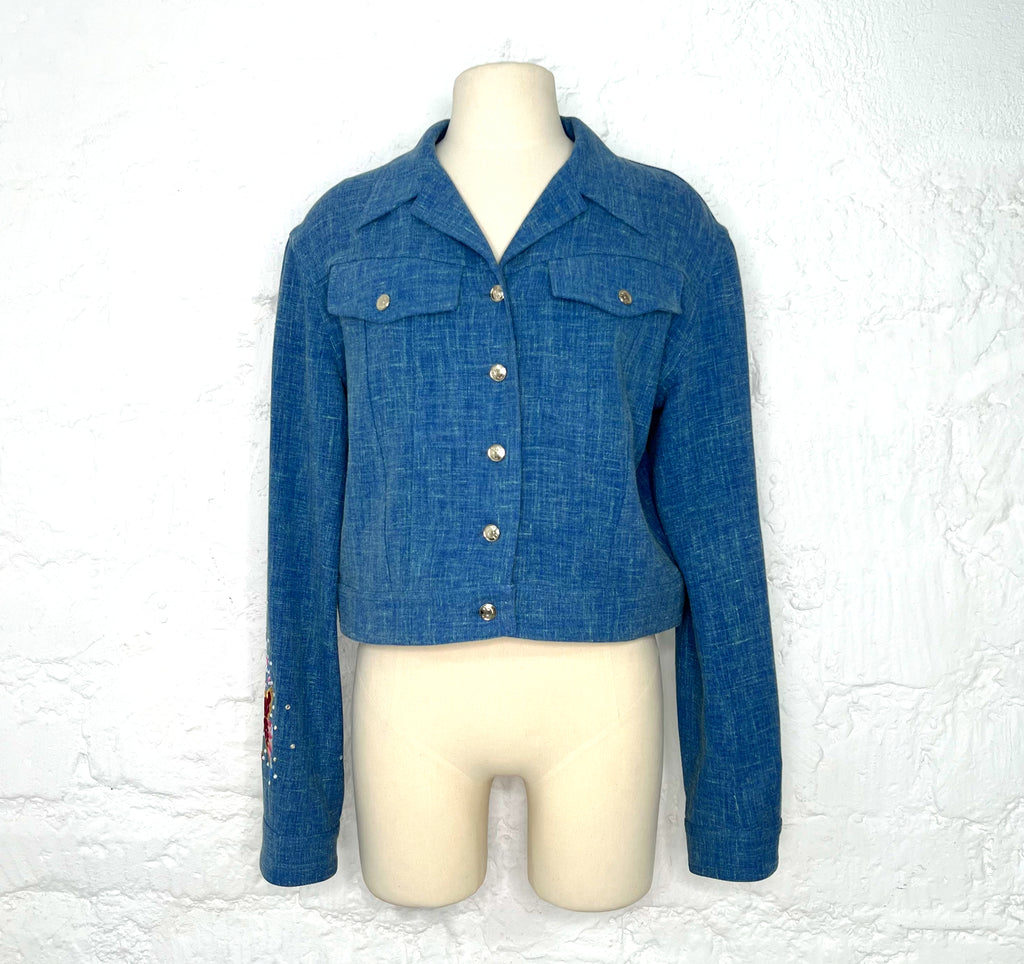 CHRISTIAN DIOR CHRISTIAN DIOR - Blue Short Linen Jacket With Embroideries - ALE PARIS Luxury Vintage
