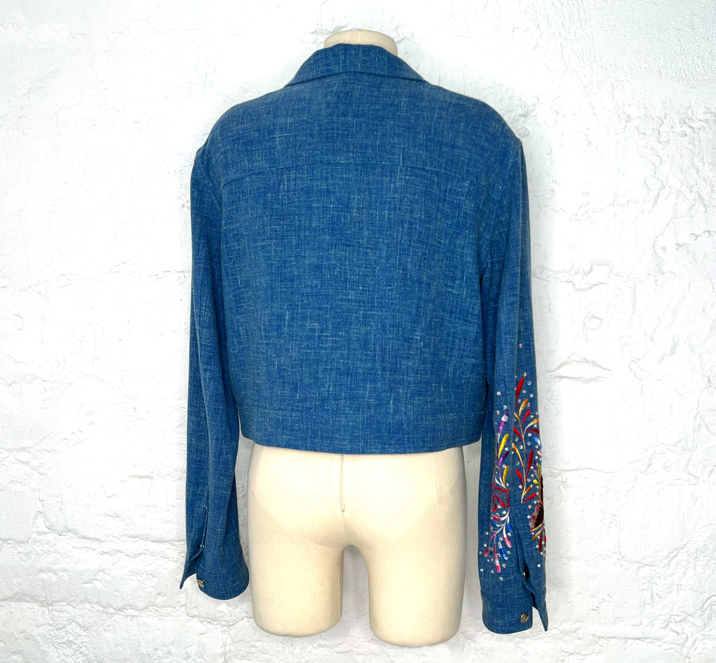CHRISTIAN DIOR CHRISTIAN DIOR - Blue Short Linen Jacket With Embroideries - ALE PARIS Luxury Vintage
