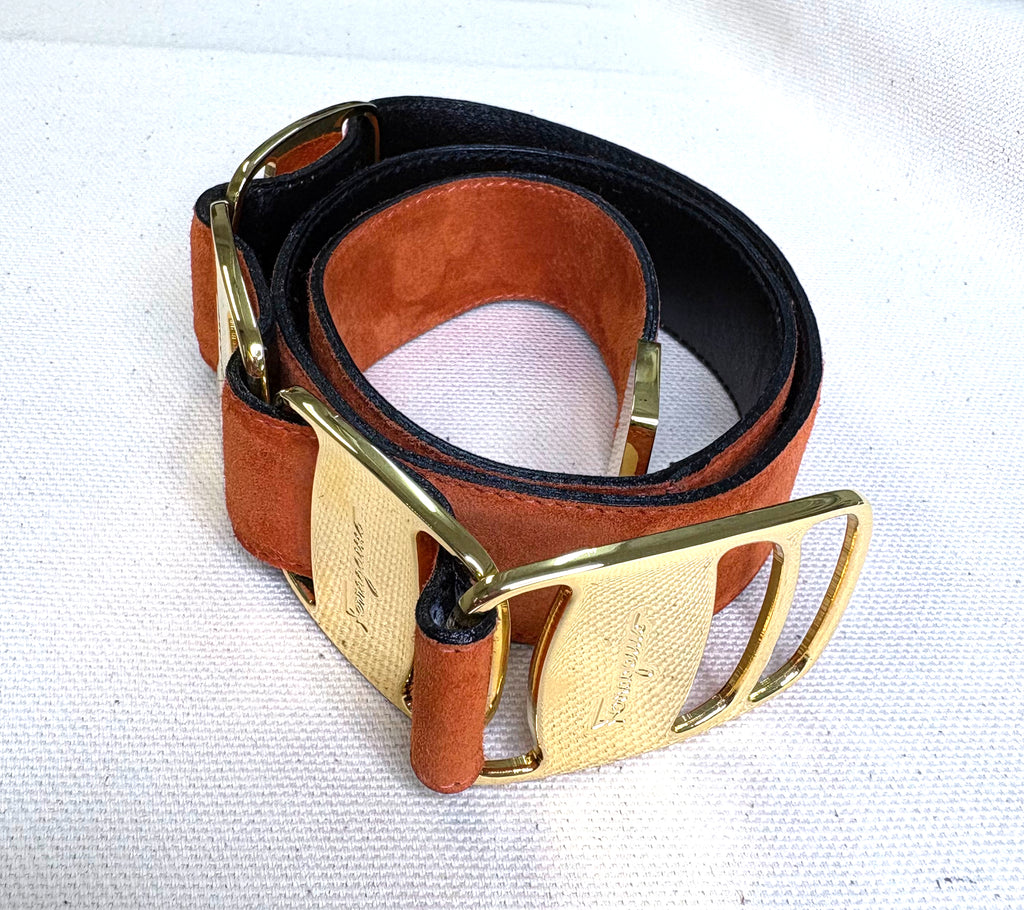 FERRAGAMO FERRAGAMO - Orange And Gold Suede Belt - ALE PARIS Luxury Vintage