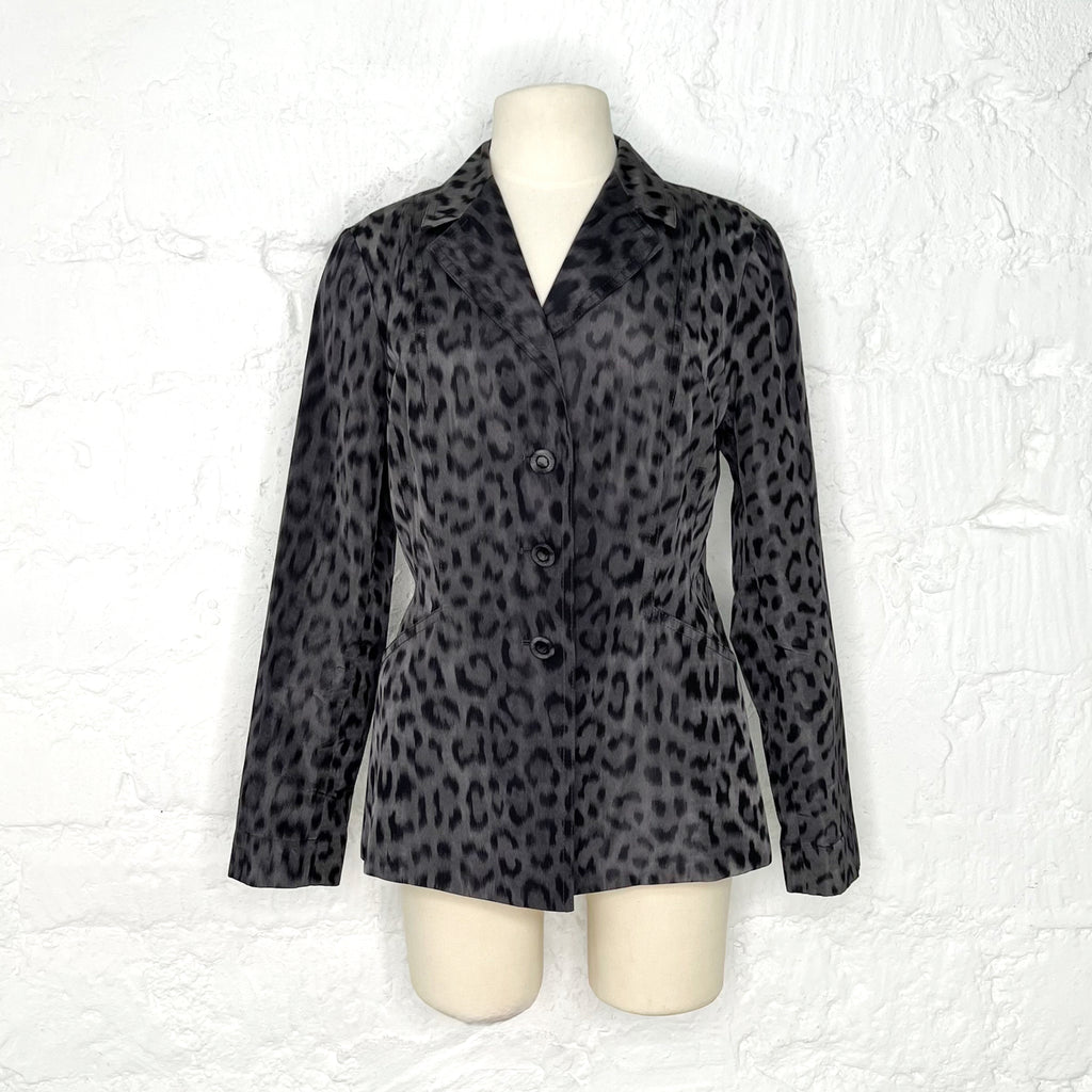 CHRISTIAN DIOR - Grey unlined silk animalier print bar blazer - ALE PARIS Luxury Vintage
