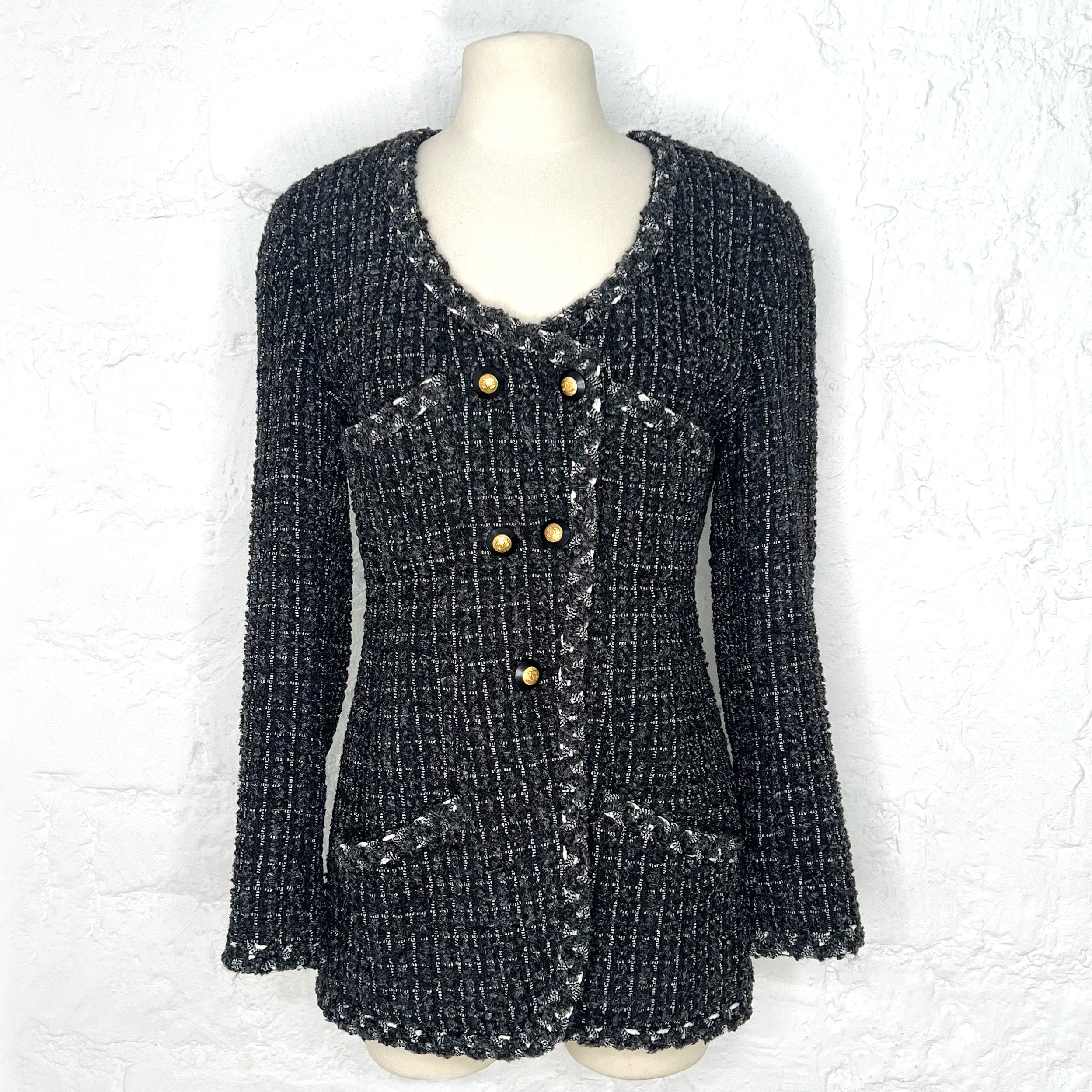 CHANEL CHANEL - Grey Tweed Gold Button Jacket - ALE PARIS Luxury Vintage