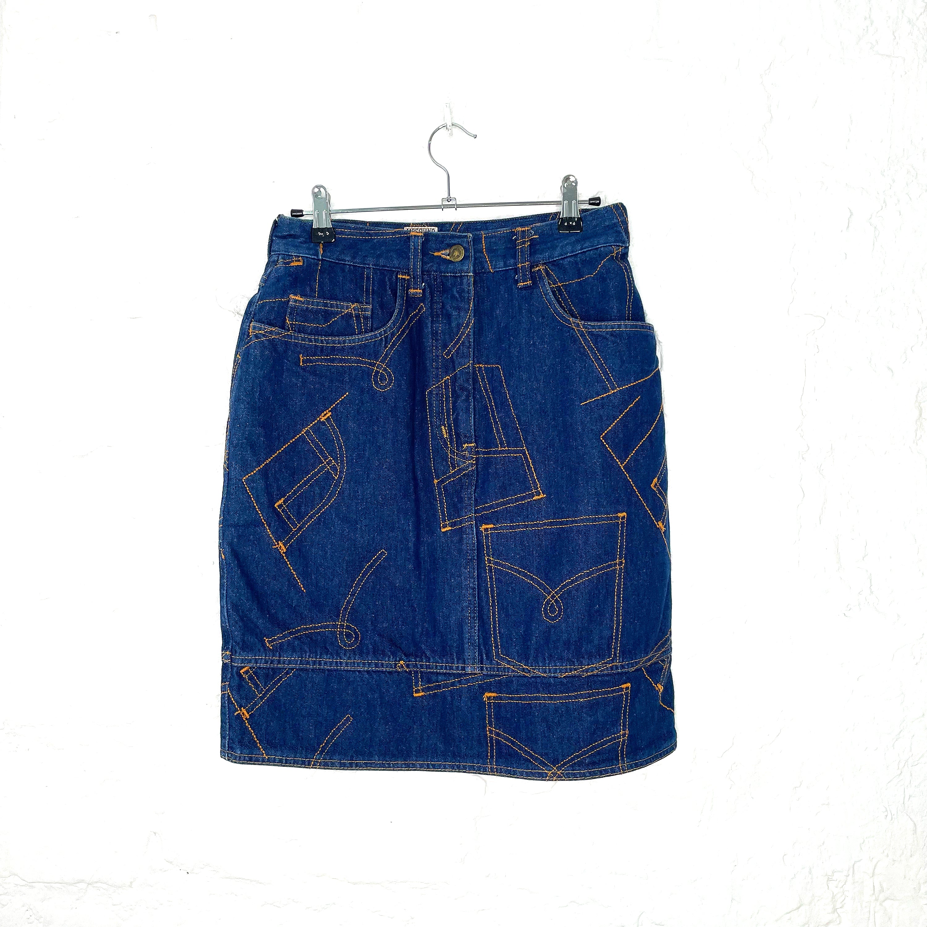 MOSCHINO MOSCHINO - Denim Skirt With Orange Stitching - ALE PARIS Luxury Vintage