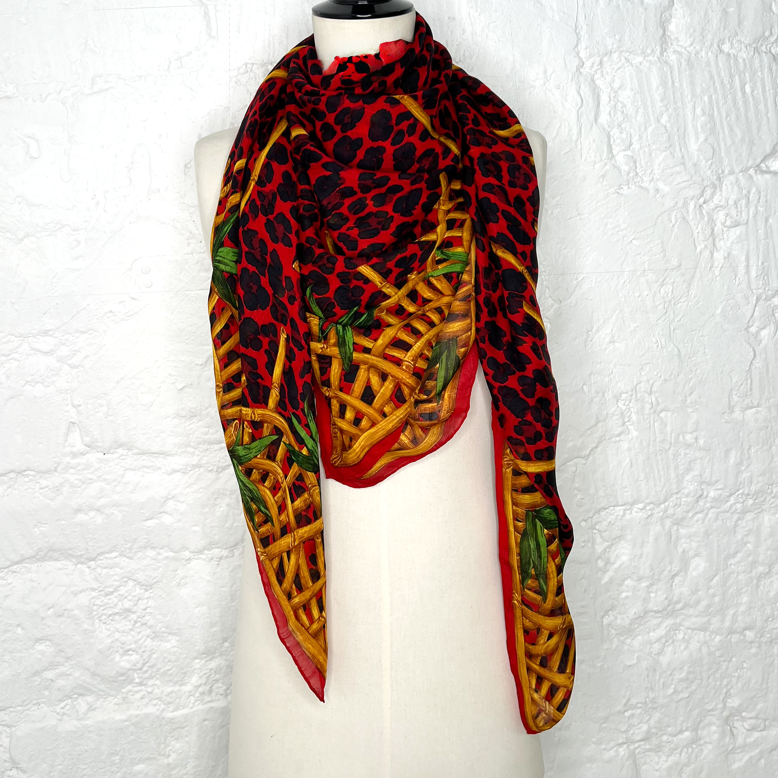 CHRISTIAN DIOR CHRISTIAN DIOR -  Large Red Leopard Square Scarf - ALE PARIS Luxury Vintage