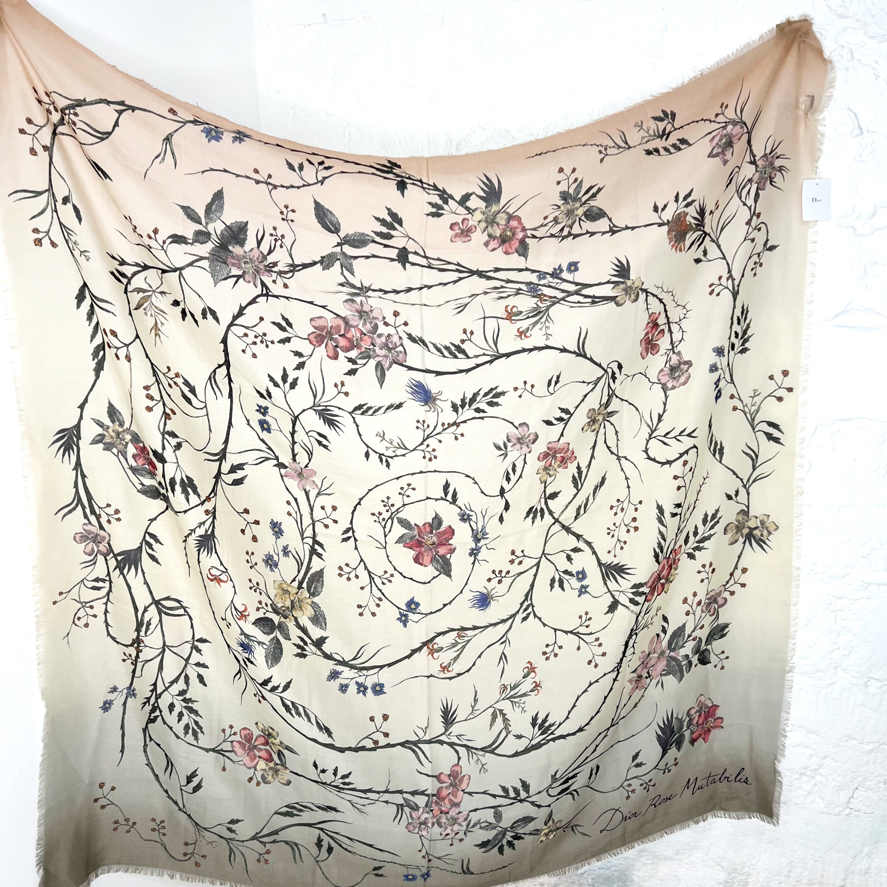 CHRISTIAN DIOR CHRISTIAN DIOR -  Large Beige Branches And Leaves With Spiraling Flowers - ALE PARIS Luxury Vintage