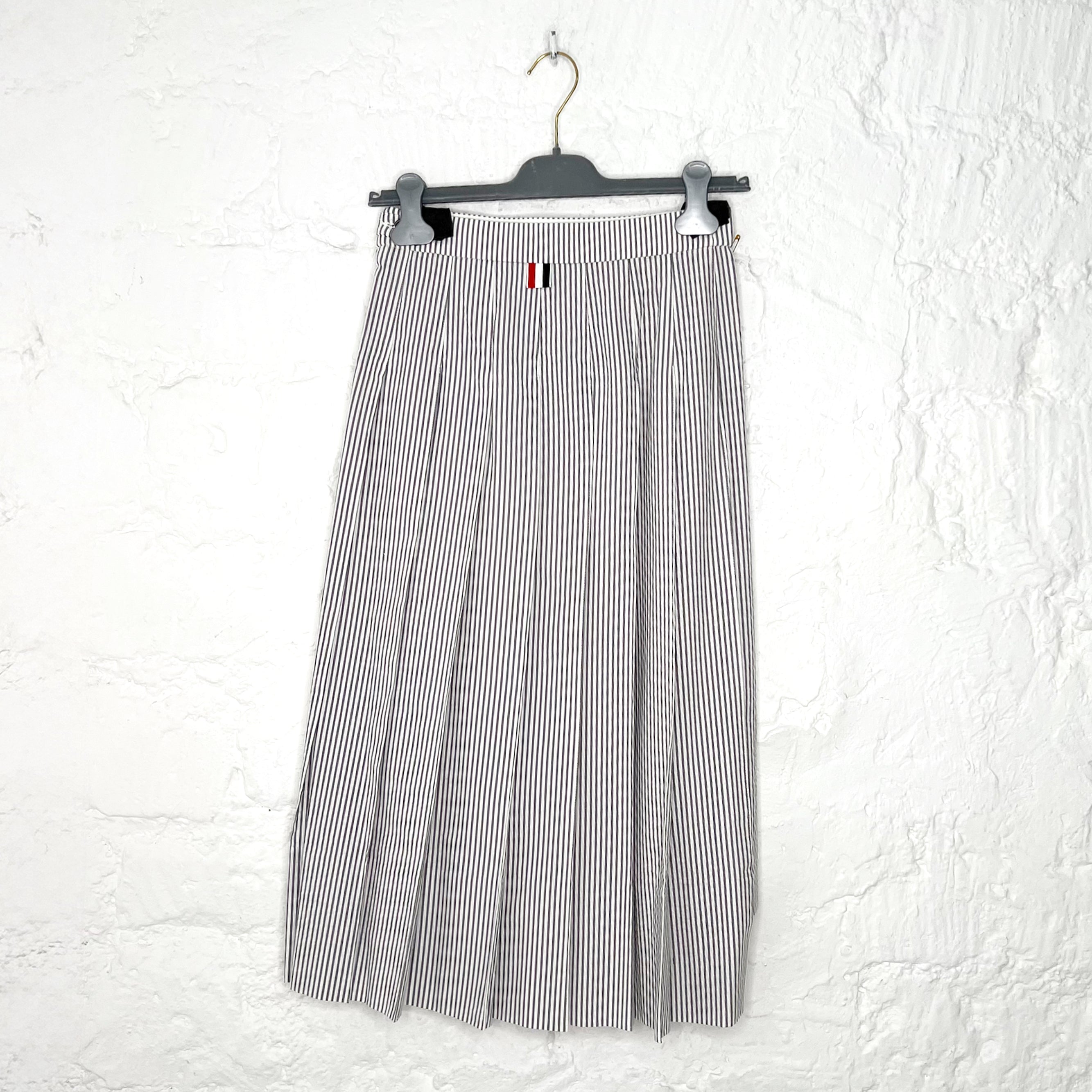 THOM BROWNE THOM BROWNE -  Seersucker Midi Pleated Skirt - ALE PARIS Luxury Vintage