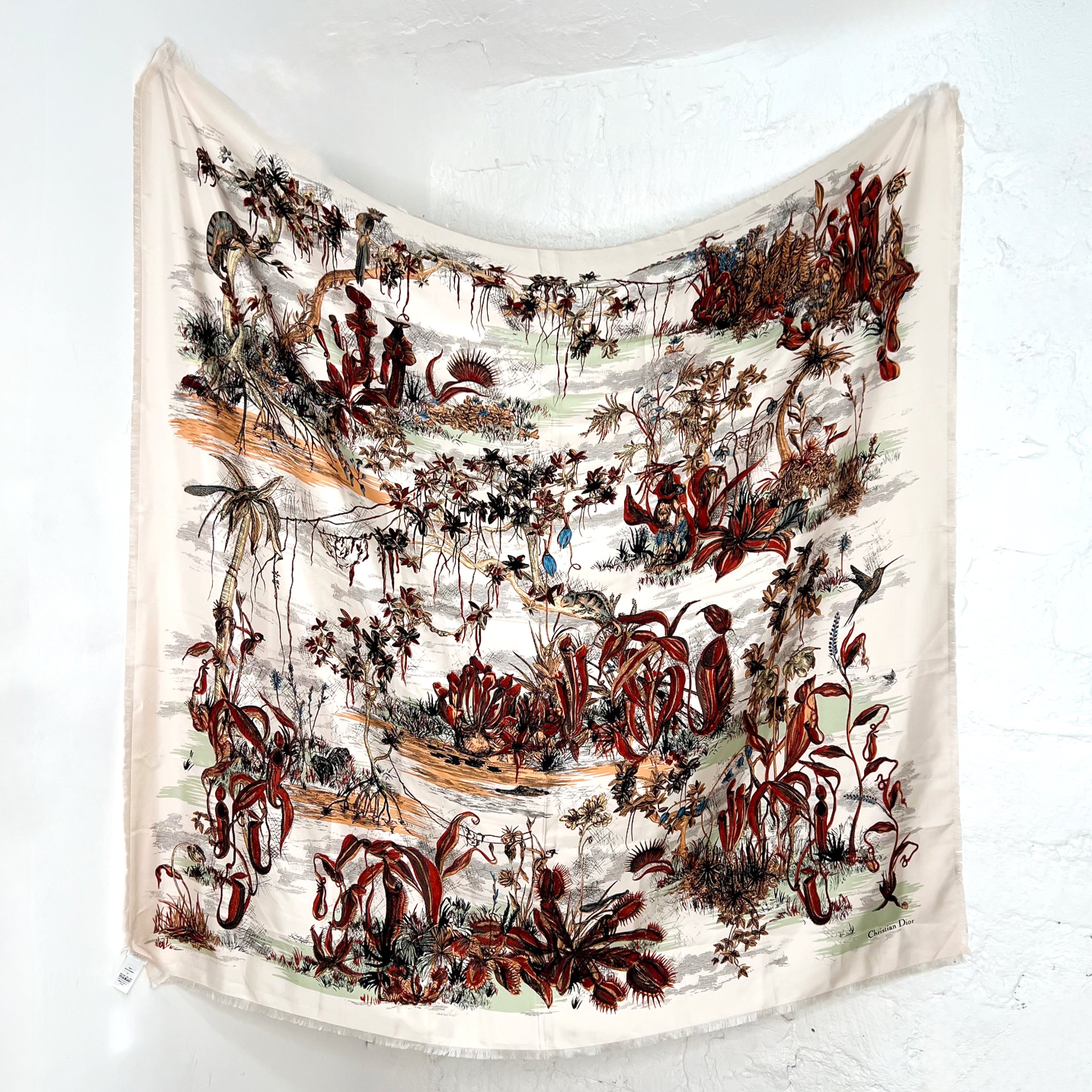 CHRISTIAN DIOR CHRISTIAN DIOR - Large Off White Birds And Flowers Scarf - ALE PARIS Luxury Vintage