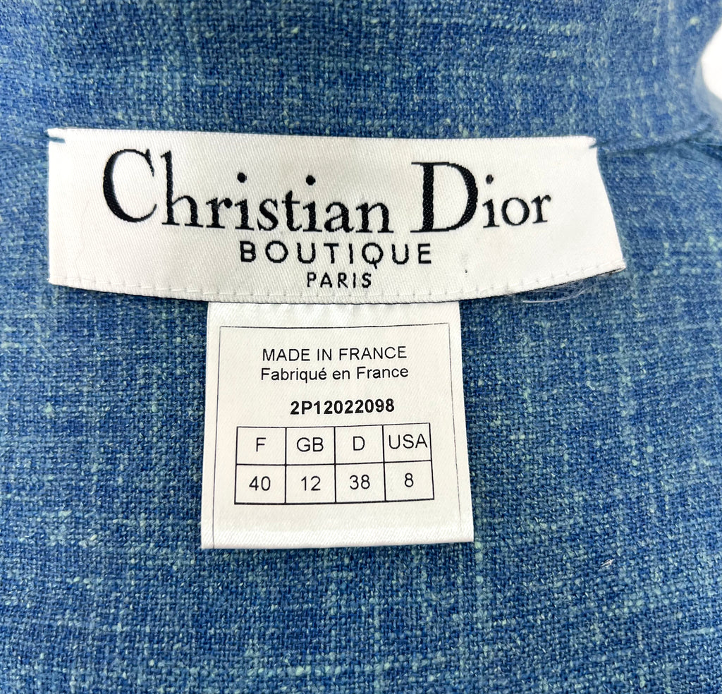CHRISTIAN DIOR CHRISTIAN DIOR - Blue Short Linen Jacket With Embroideries - ALE PARIS Luxury Vintage
