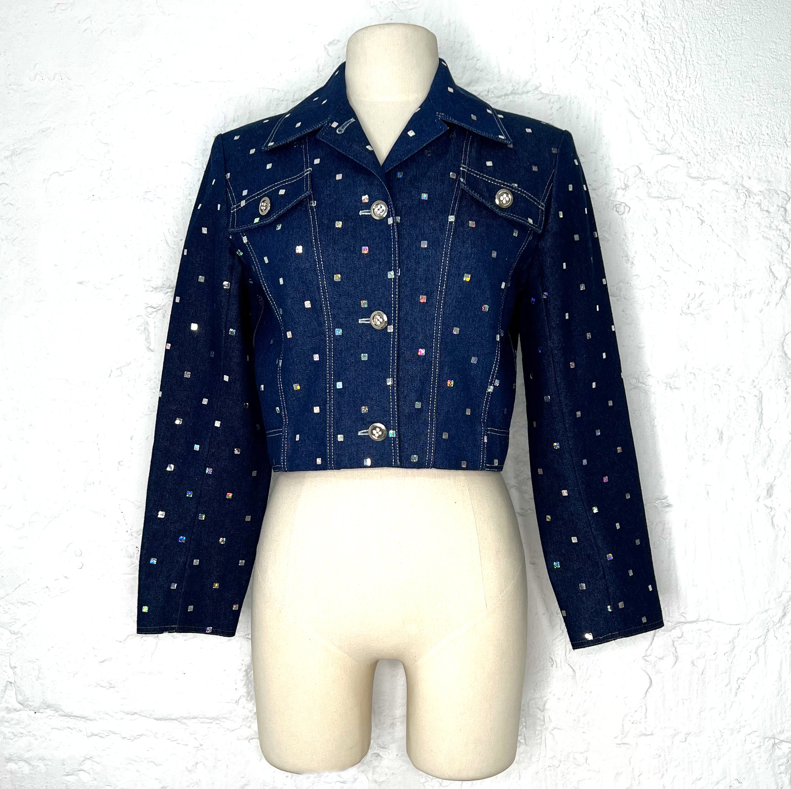 JEAN LOUIS SCHERRER JEAN LOUIS SCHERRER - Blue Cropped Glittered Jacket - ALE PARIS Luxury Vintage