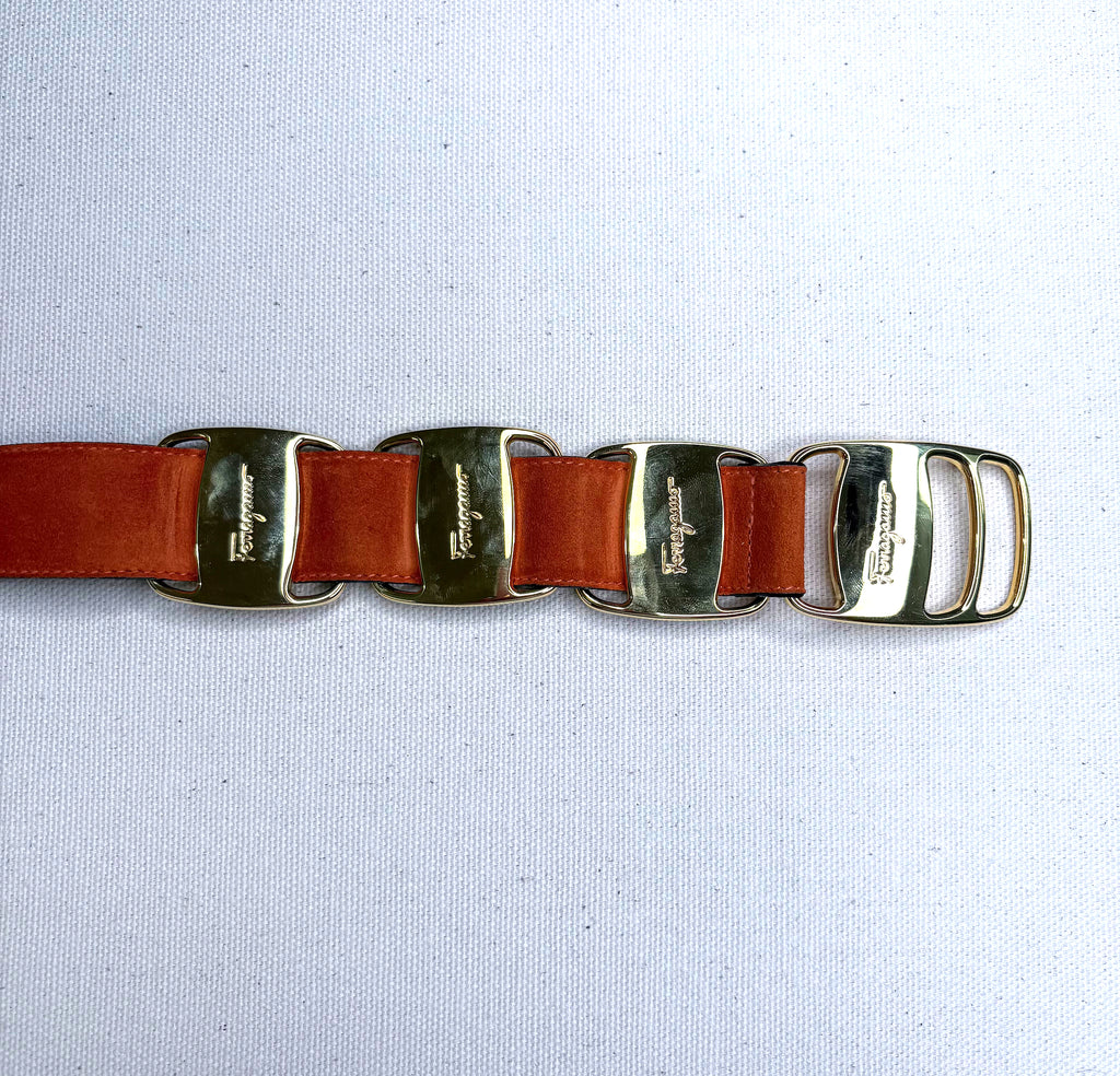 FERRAGAMO FERRAGAMO - Orange And Gold Suede Belt - ALE PARIS Luxury Vintage