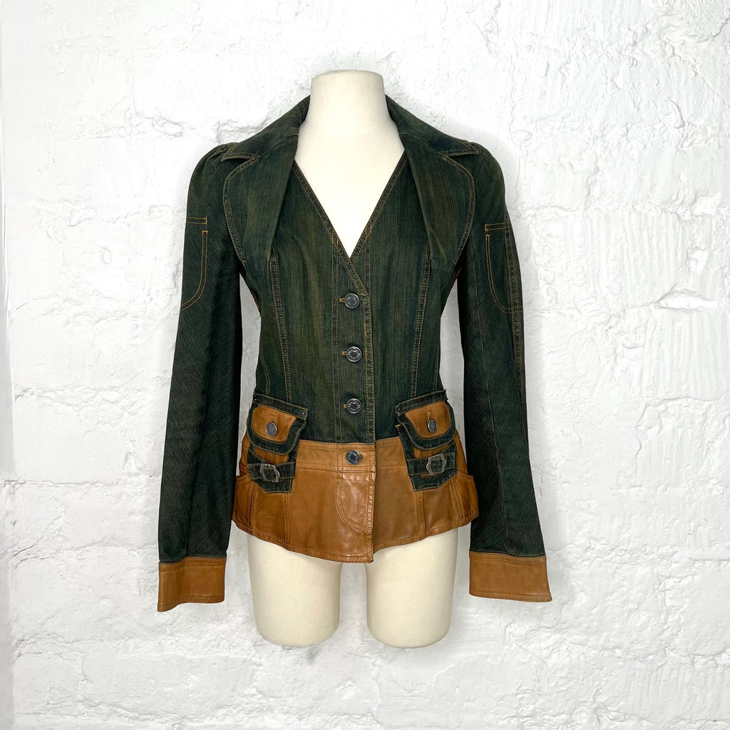 CHRISTIAN DIOR - Blue denim and leather bar jacket