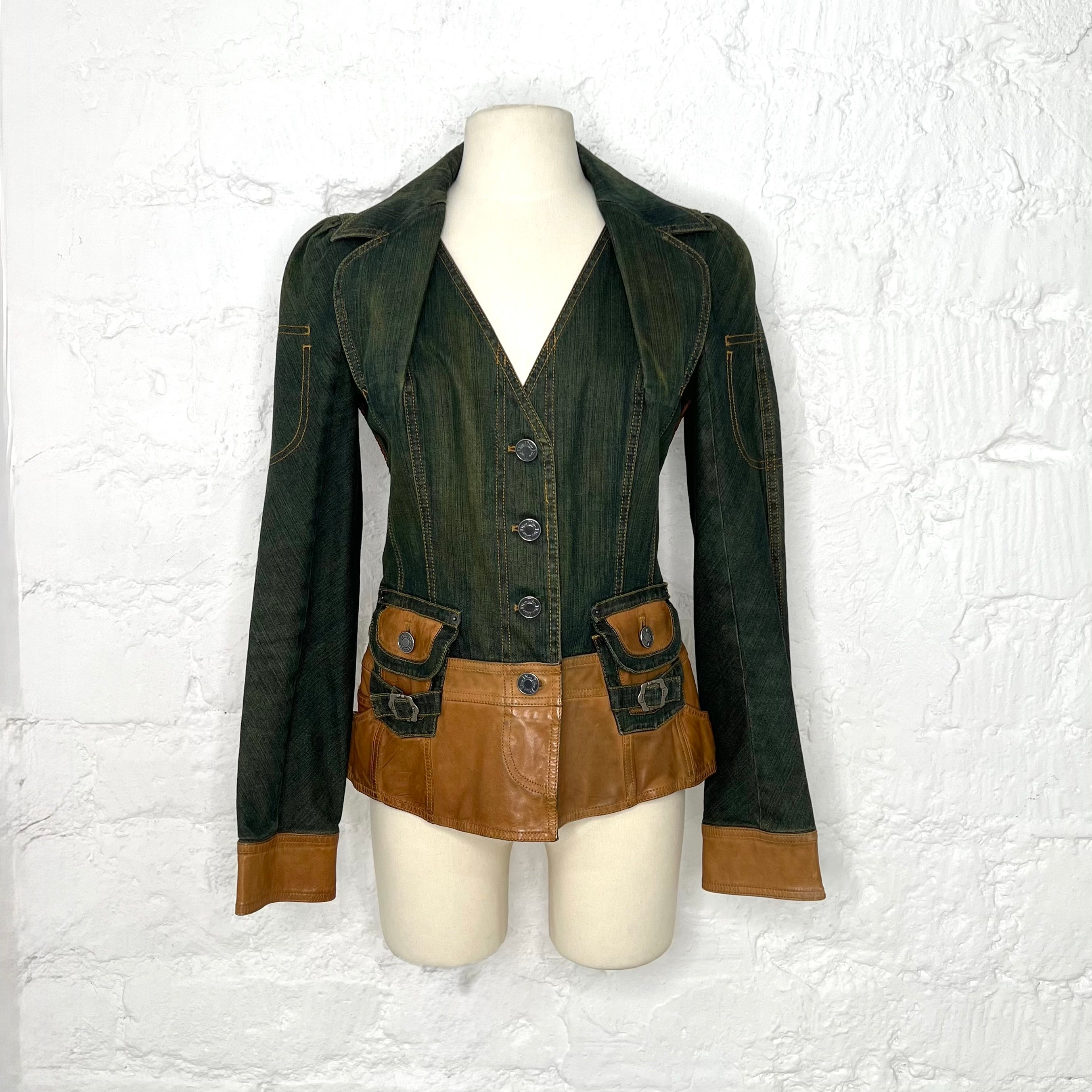 CHRISTIAN DIOR - Blue denim and leather bar jacket