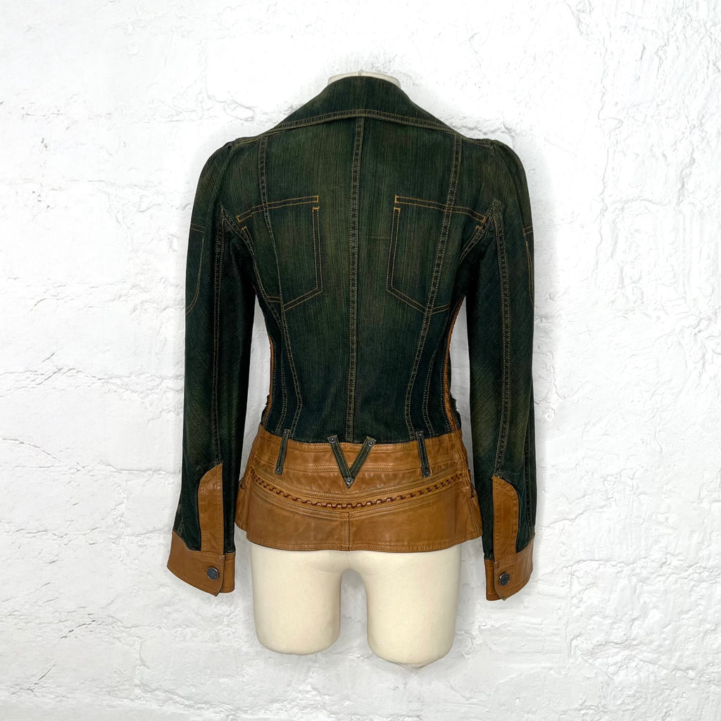 CHRISTIAN DIOR - Blue denim and leather bar jacket
