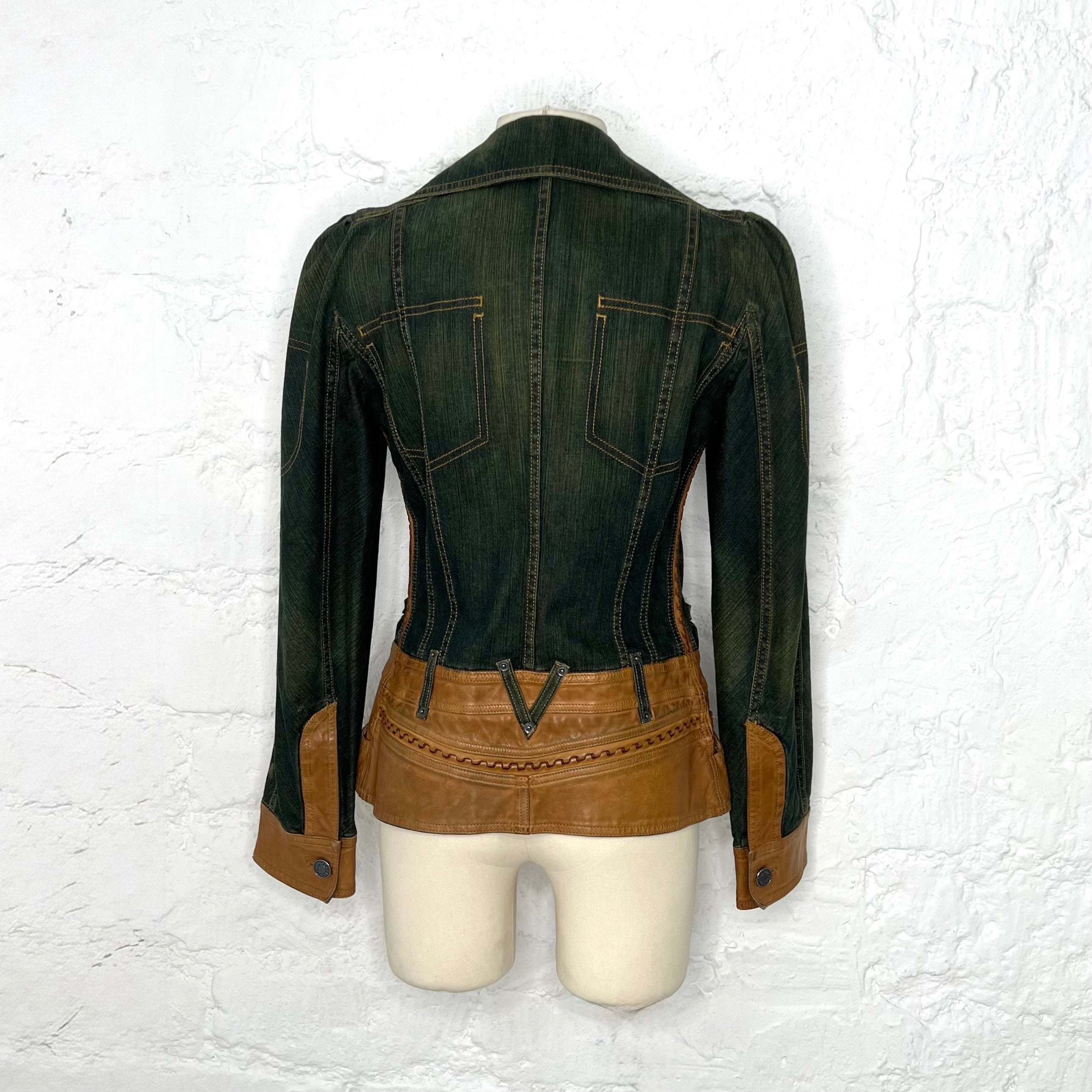 CHRISTIAN DIOR - Blue denim and leather bar jacket