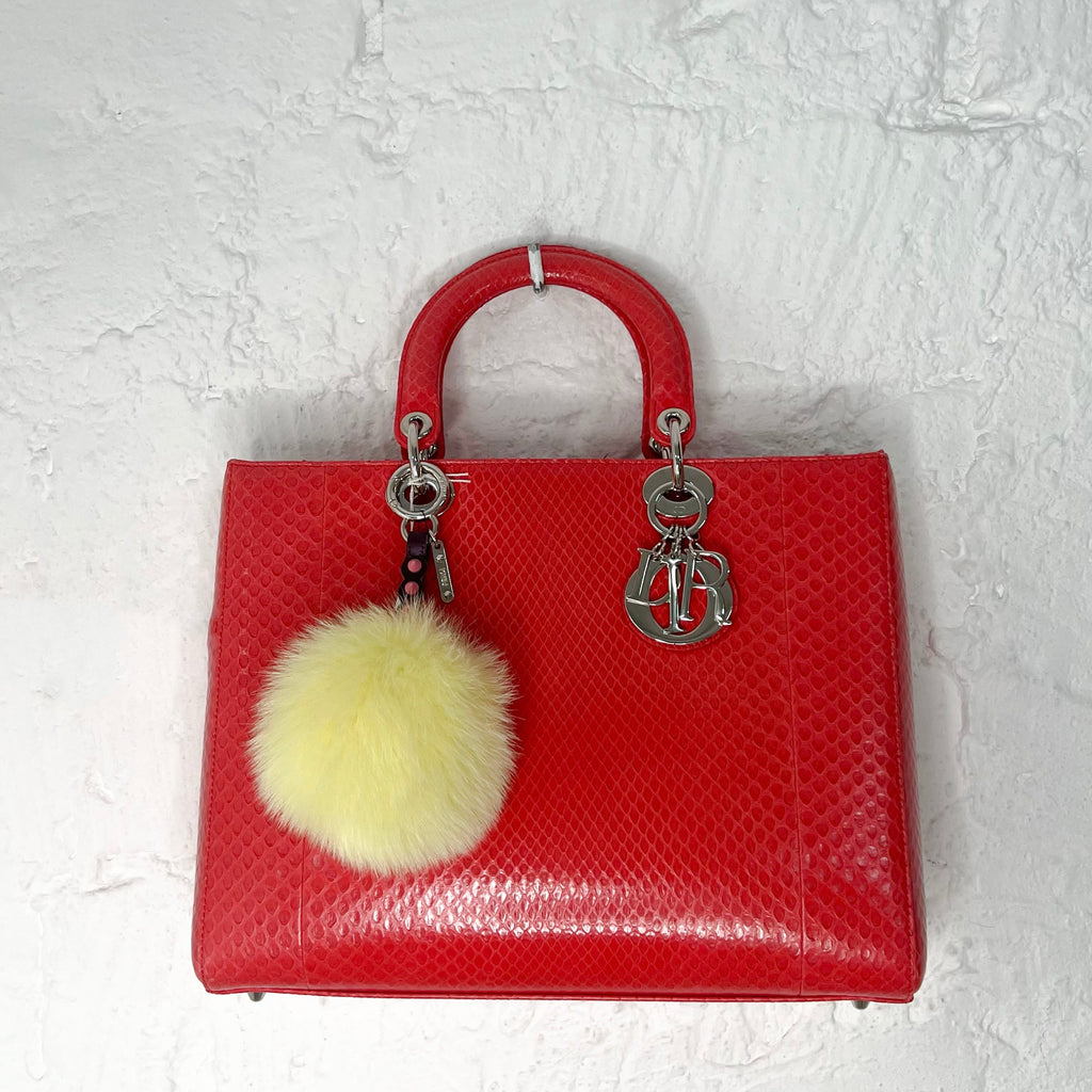 CHRISTIAN DIOR - Python Large Lady Dior bag in red