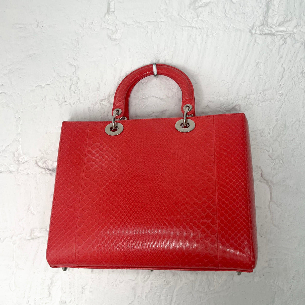 CHRISTIAN DIOR - Python Large Lady Dior bag in red