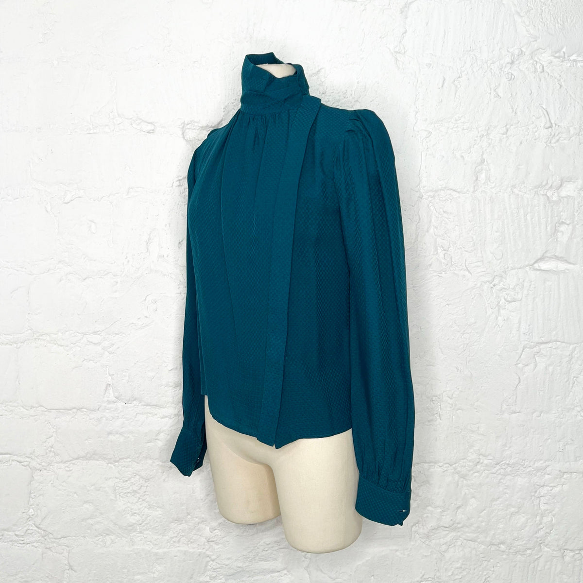 YVES SAINT LAURENT - Blue shirt with pleated high collar