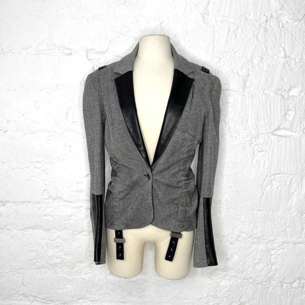 CHRISTIAN DIOR - Grey with leather patches blazer