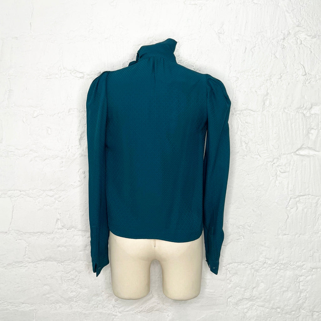 YVES SAINT LAURENT - Blue shirt with pleated high collar