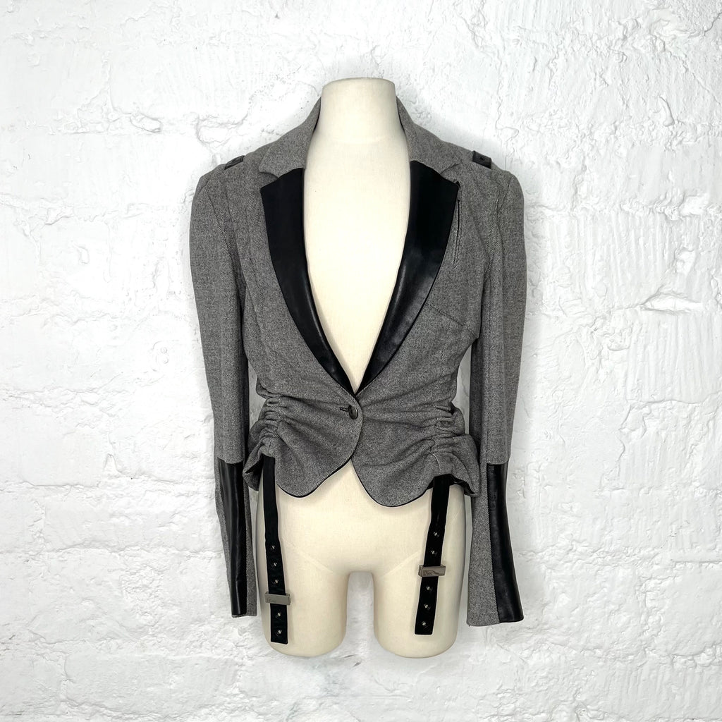 CHRISTIAN DIOR - Grey with leather patches blazer