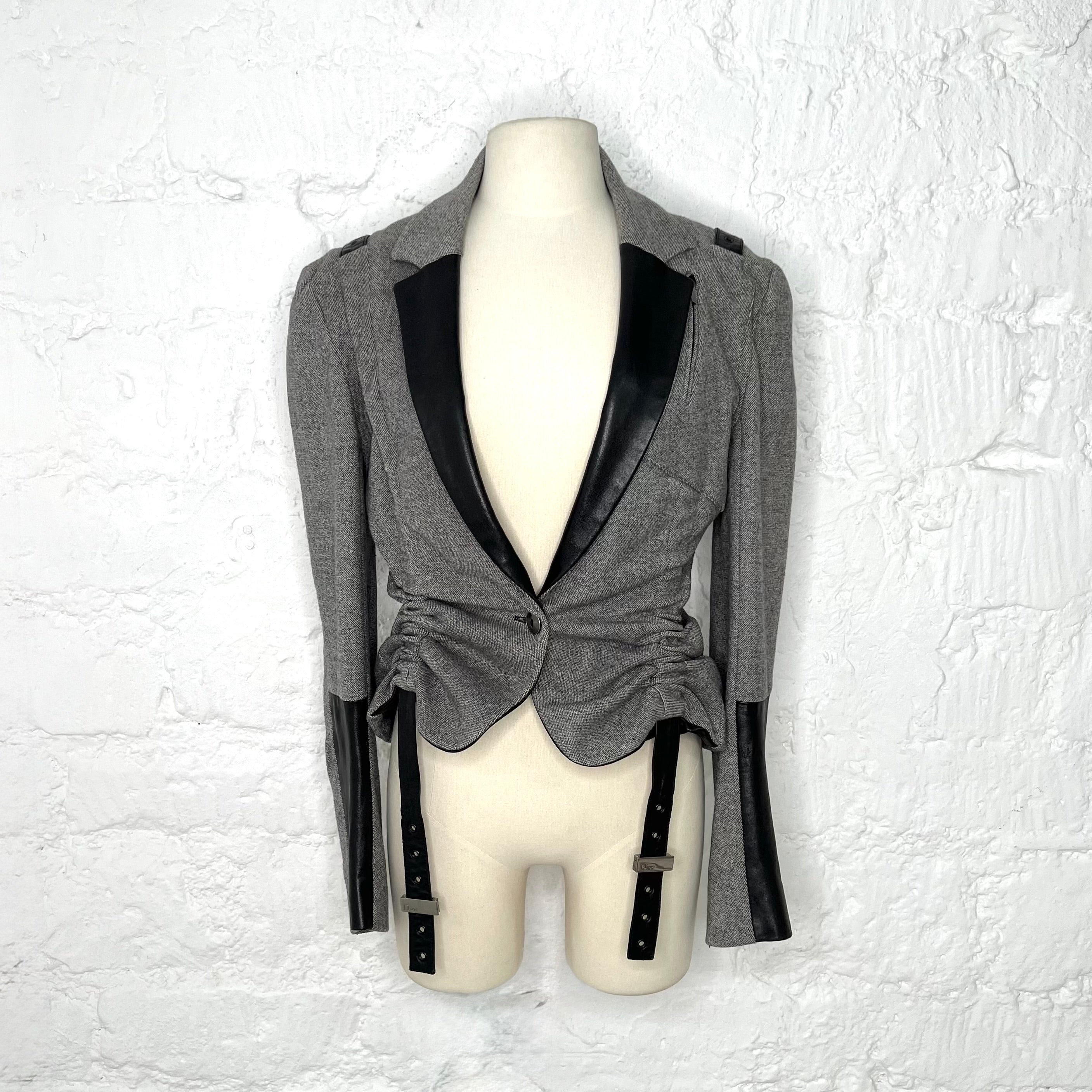 CHRISTIAN DIOR - Grey with leather patches blazer
