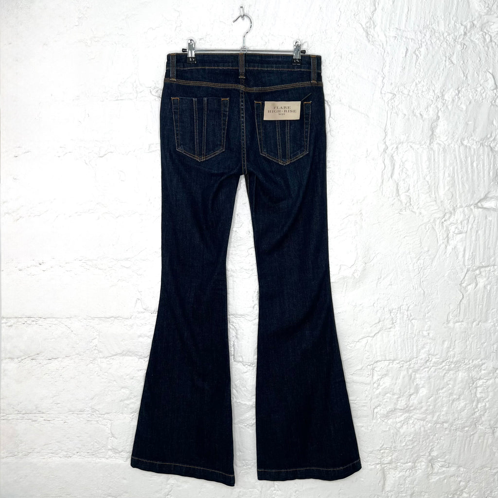 BURBERRY - Blue denim flare high rise pants
