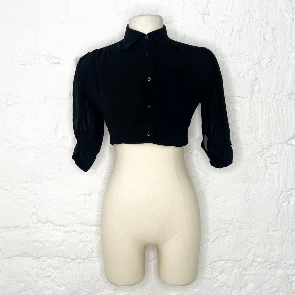 YVES SAINT LAURENT - Black cropped shirt with high collar
