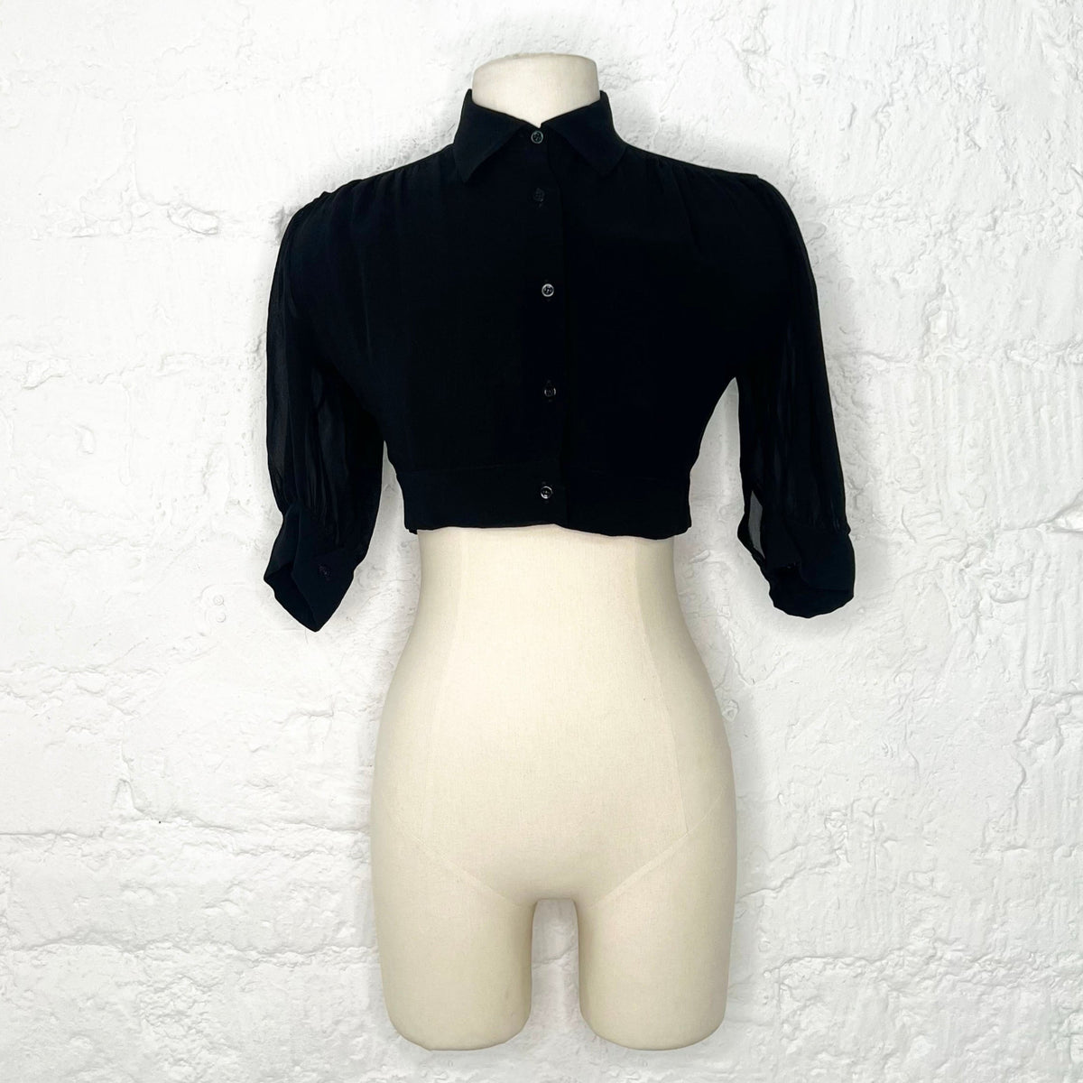 YVES SAINT LAURENT - Black cropped shirt with high collar