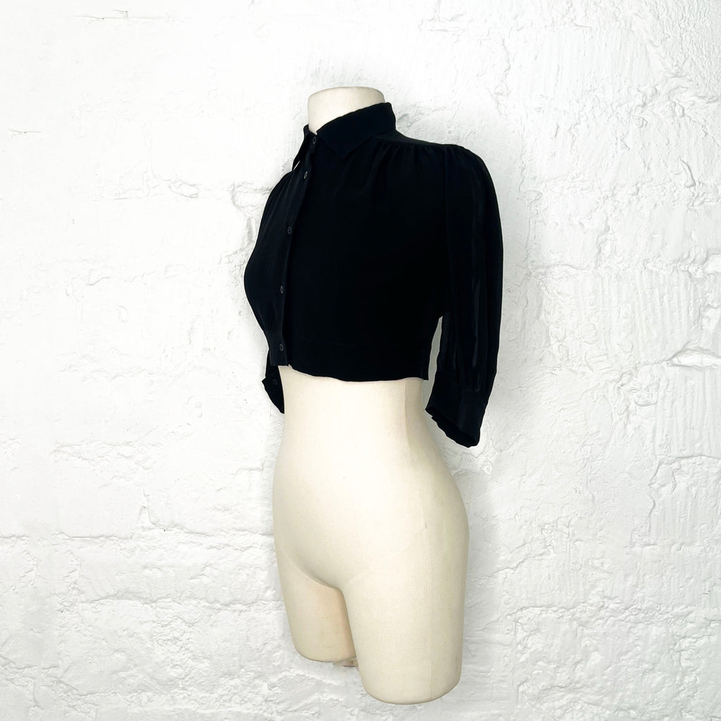 YVES SAINT LAURENT - Black cropped shirt with high collar