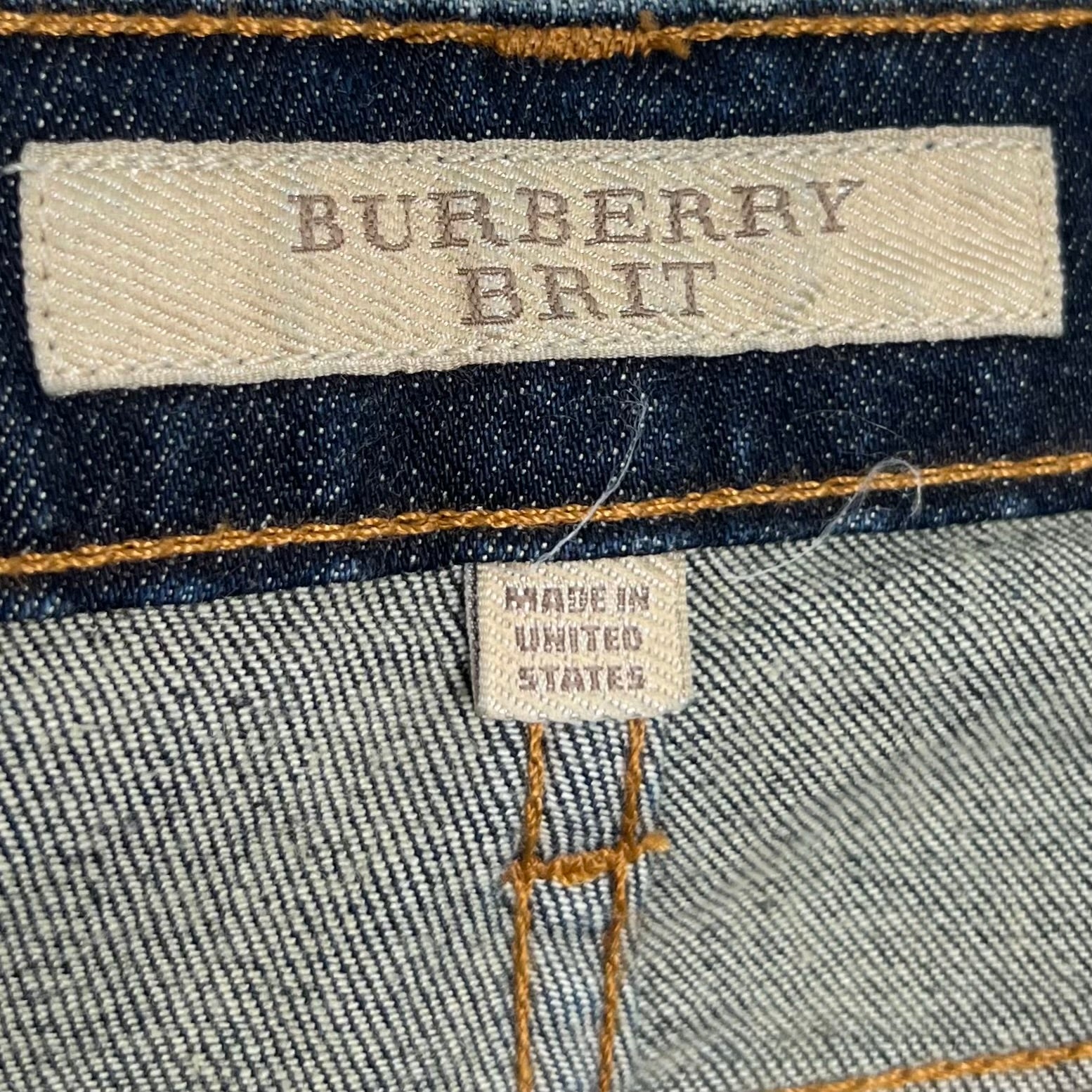 BURBERRY - Blue denim flare high rise pants