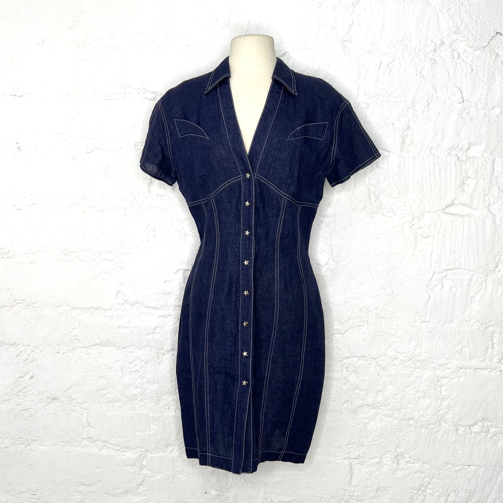 THIERRY MUGLER - Blue denim midi dress
