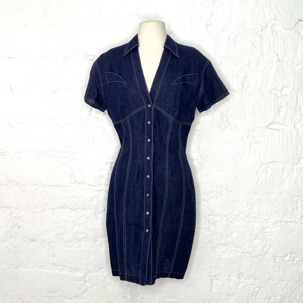 THIERRY MUGLER - Blue denim midi dress