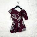 ALEXANDER MCQUEEN - Burgundy peplum silver flower printed dress