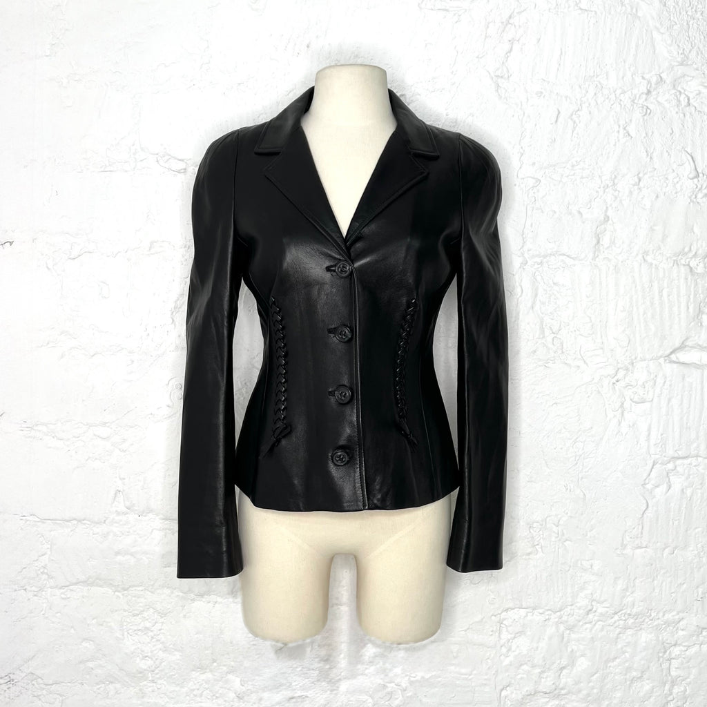 FERRAGAMMO - Black leather blazer jacket