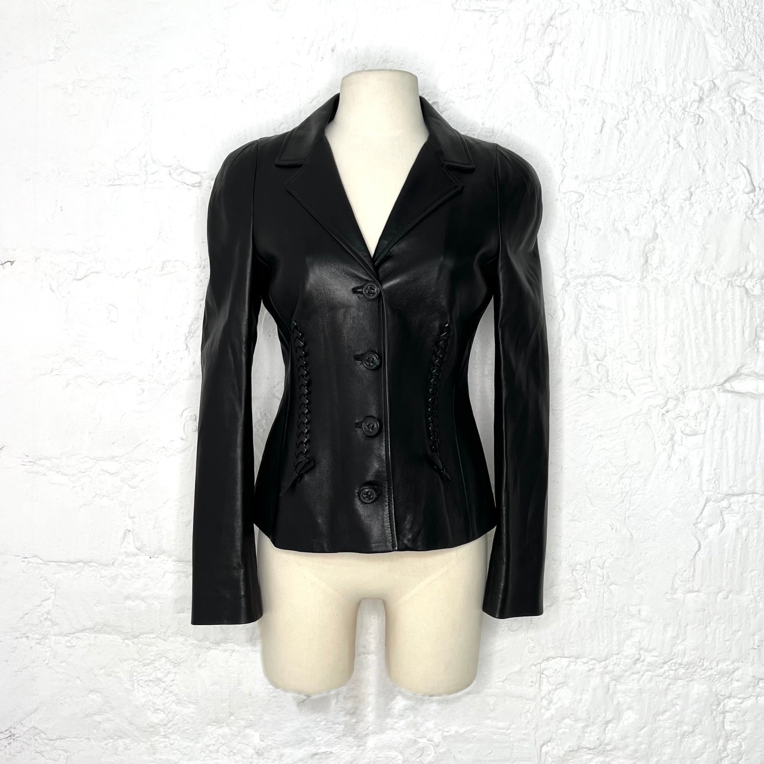 FERRAGAMMO - Black leather blazer jacket