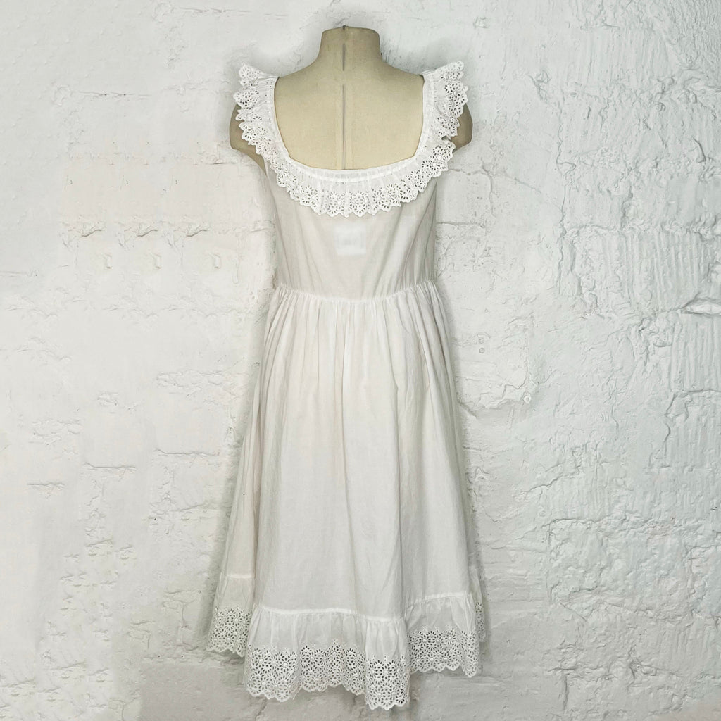 CÉLINE - White dress Floral Eyelet Frill Detail