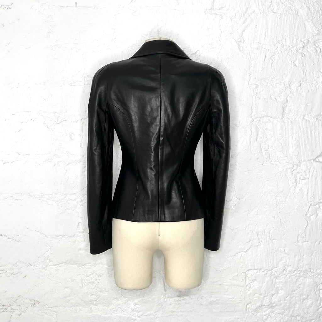 FERRAGAMMO - Black leather blazer jacket