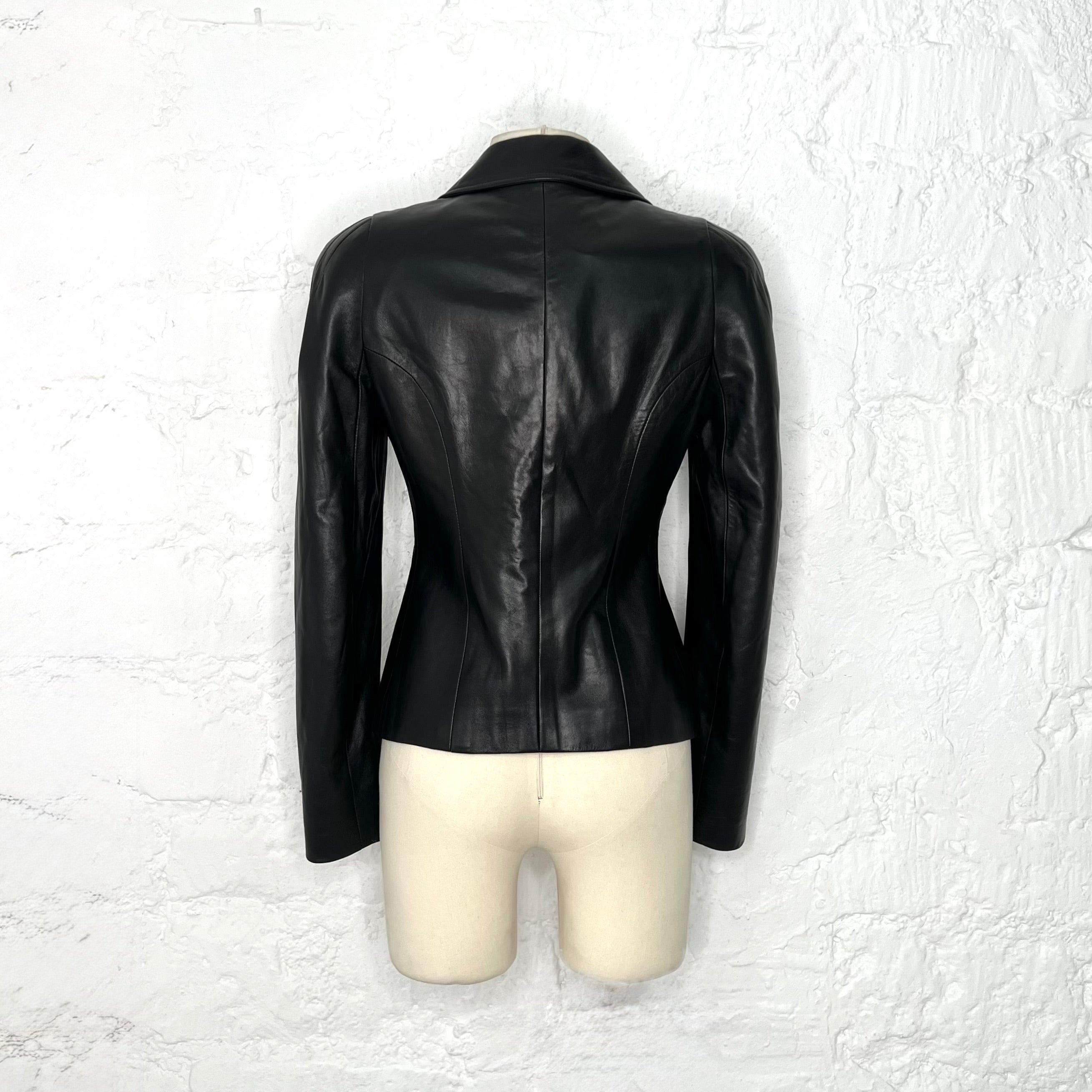 FERRAGAMMO - Black leather blazer jacket