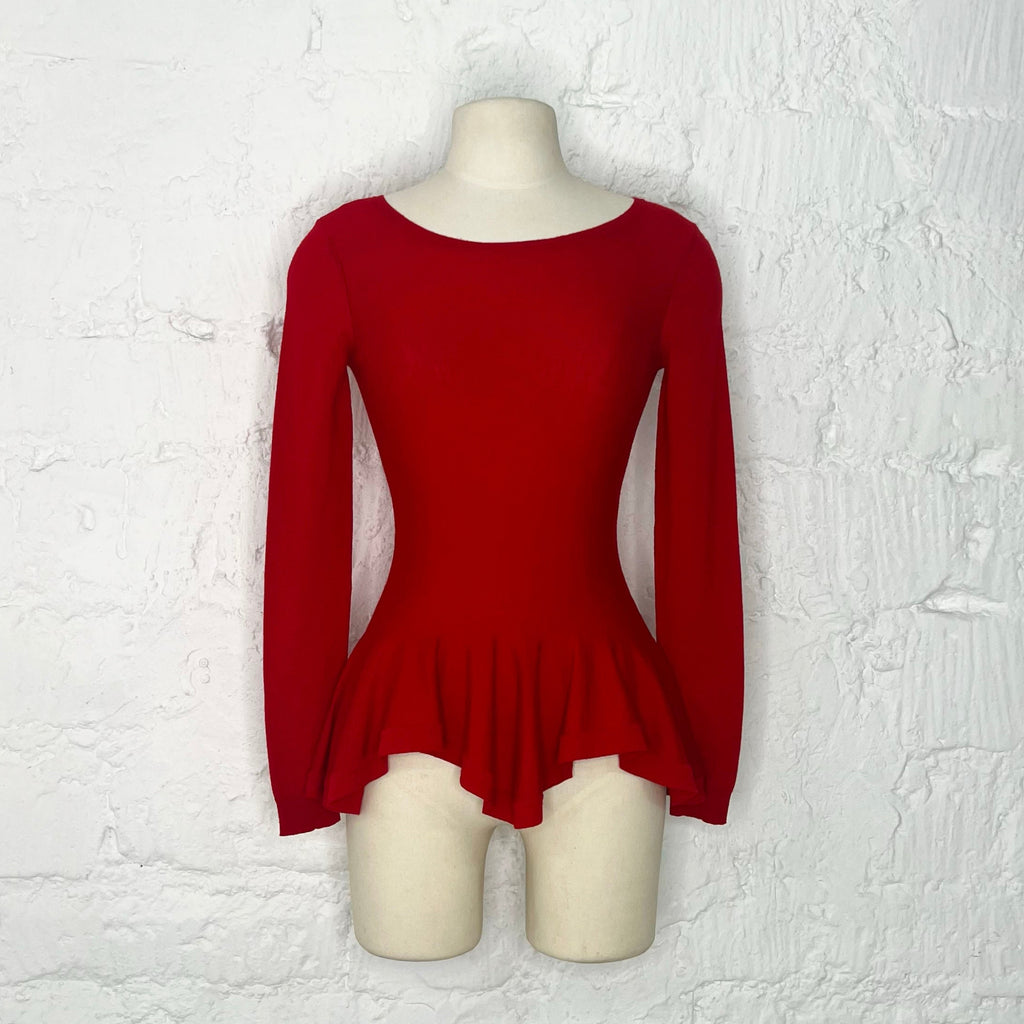 ALEXANDER MCQUEEN - Red Wool Flared Hem Long Sleeve Top