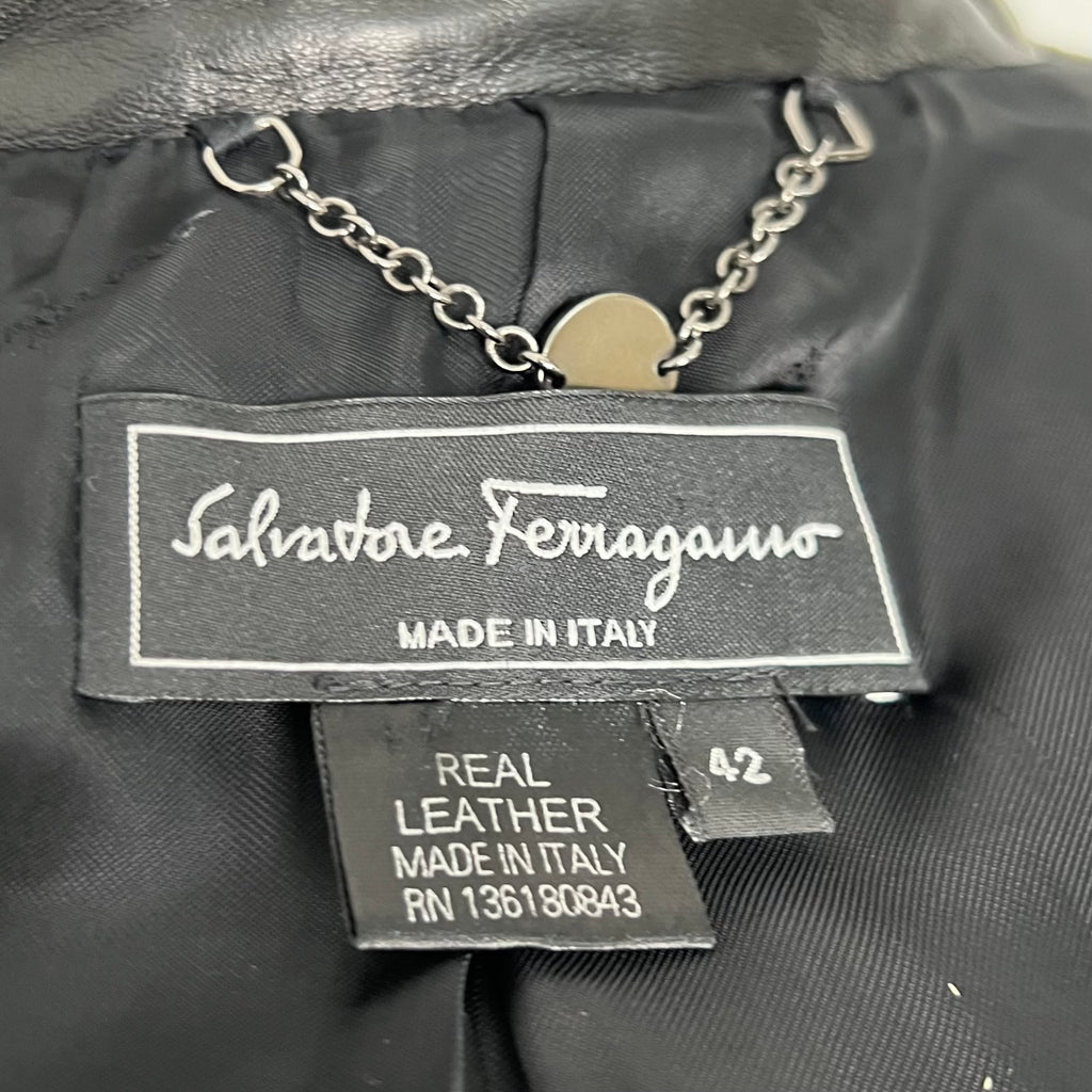 FERRAGAMMO - Black leather blazer jacket