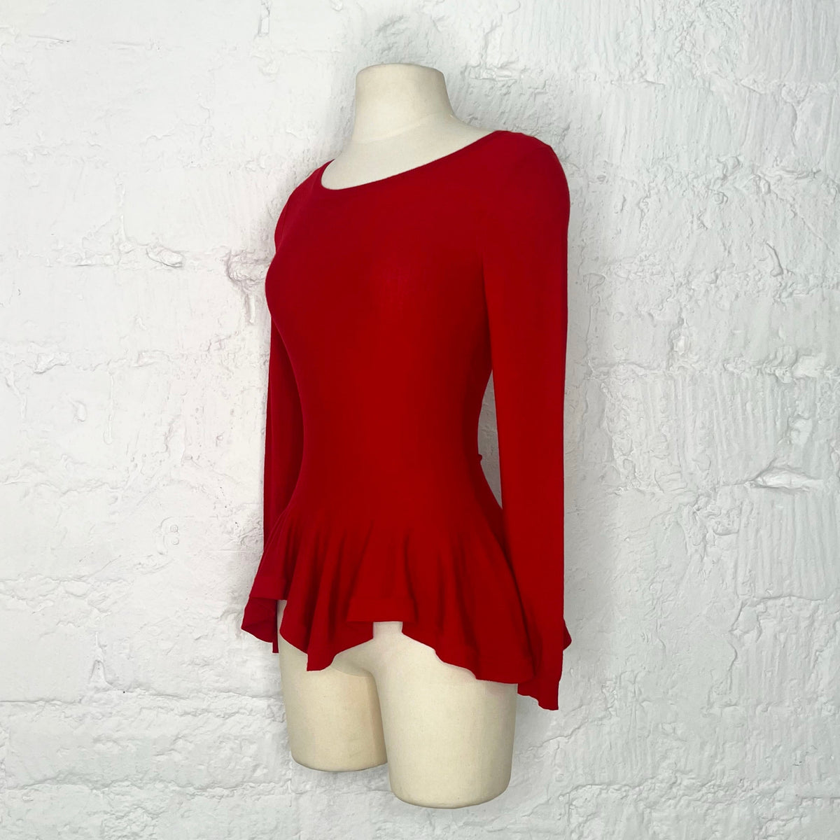 ALEXANDER MCQUEEN - Red Wool Flared Hem Long Sleeve Top