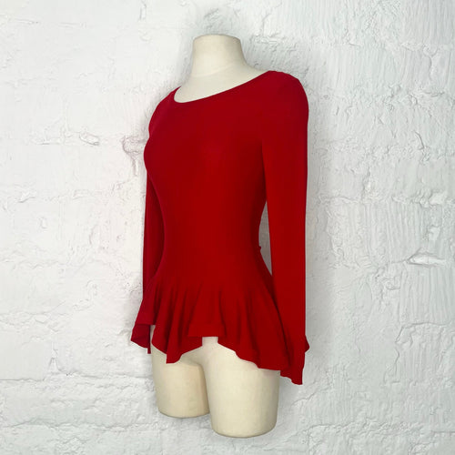 ALEXANDER MCQUEEN - Red Wool Flared Hem Long Sleeve Top